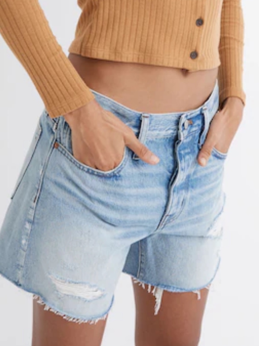 Madewell Relaxed Mid-Length Denim Shorts in Steenwick Wash Ripped Size 26